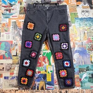 RARE Abercrombie & Fitch Skinny High Rise Jeans‎ Crochet Granny Square Size 16